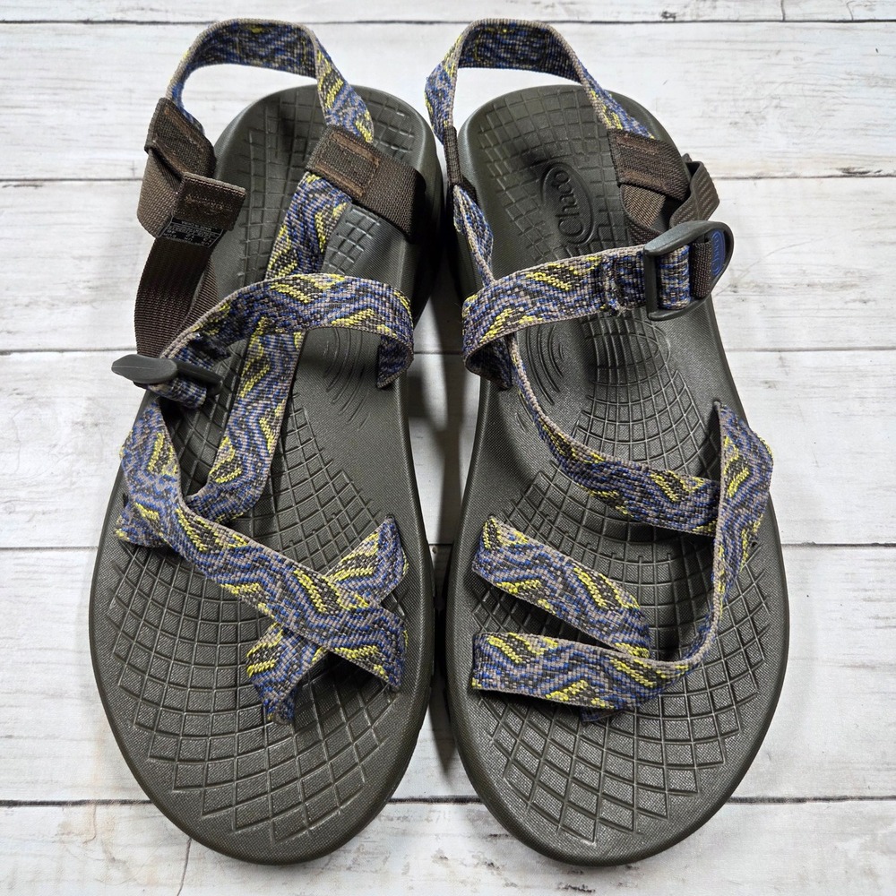 Chaco Sandals Mens 13 Brown Blue Yellow Double Strap Toe Loop J105515